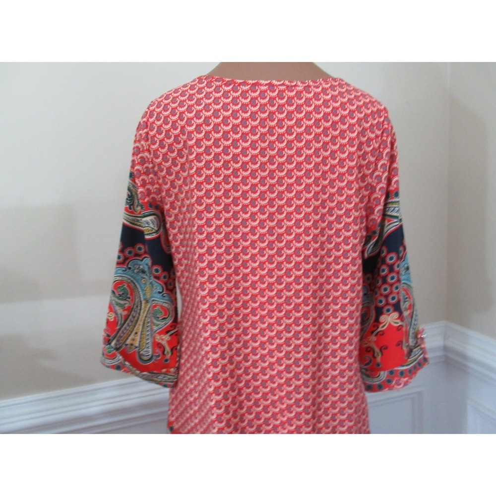 Peach Love Small Dress orange-red blue print paisley 3/4 Sleeve Lined Women USA - Picture 8 of 12